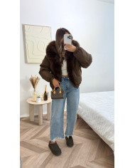 Doudoune choco Basic col fourrure Choco