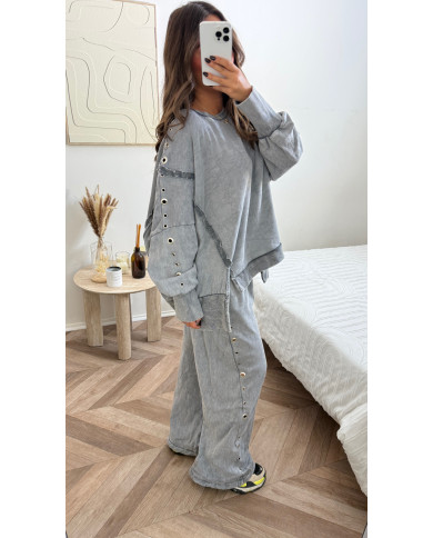 Ensemble jogging oeillets gris