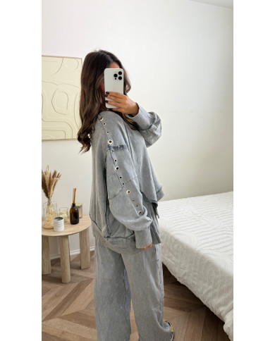 Ensemble jogging oeillets gris
