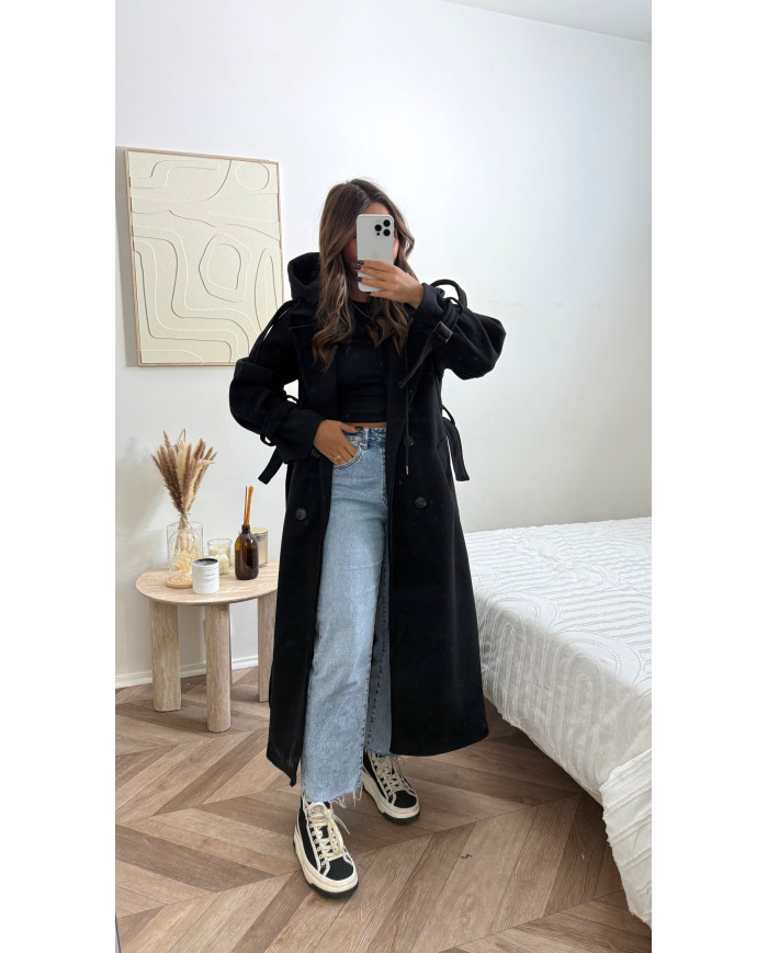 Trench capuche intégré Noir