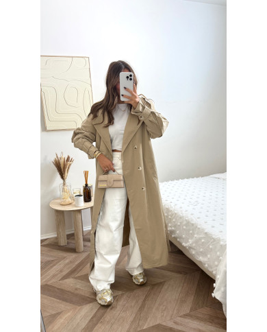 Trench long oversize taupe