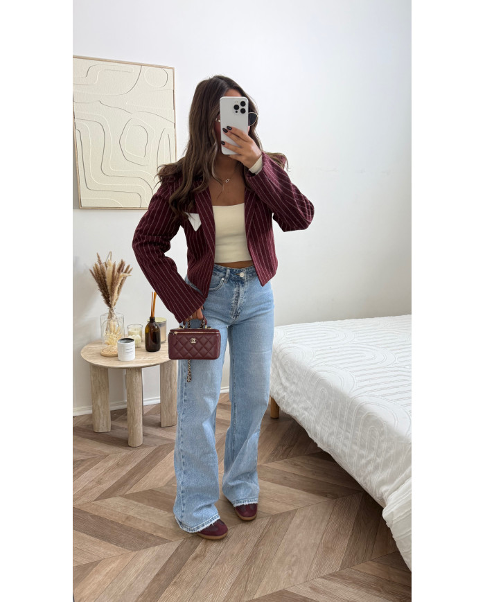 Blazer Crop bordeaux rayé