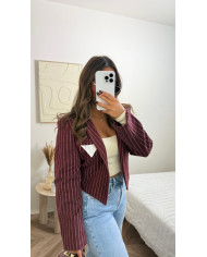 Blazer Crop bordeaux rayé