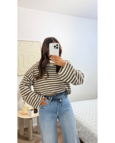 Pull marin beige & taupe ( précommande expédiée 28 octobre )