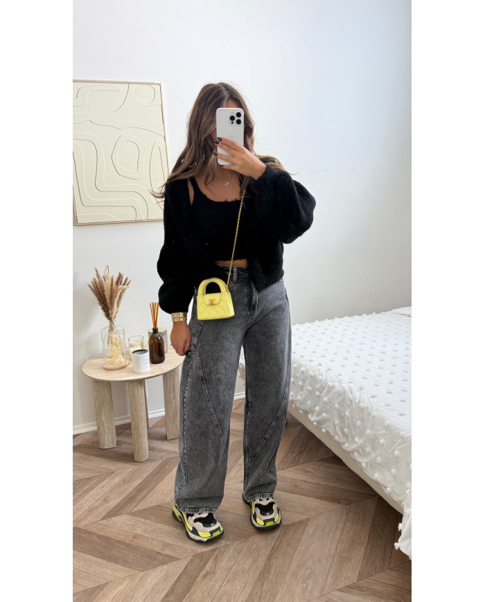 Cardigan loose 2 pièces noir