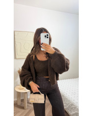 Cardigan loose 2 pièces Choco précommande Cardigan loose 2 pièces Choco précommande