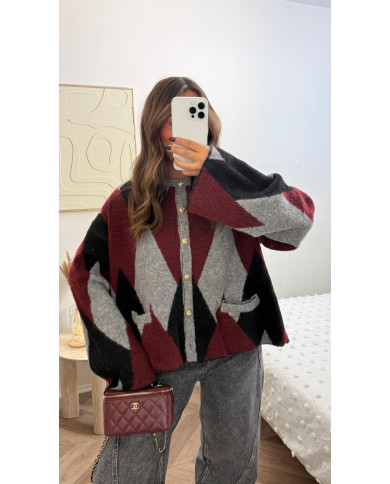 Cardigan losange Bordeaux