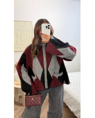 Cardigan losange Bordeaux Cardigan losange Bordeaux