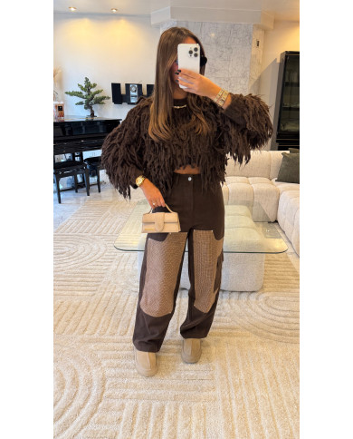 Jean marron & Patch carreaux