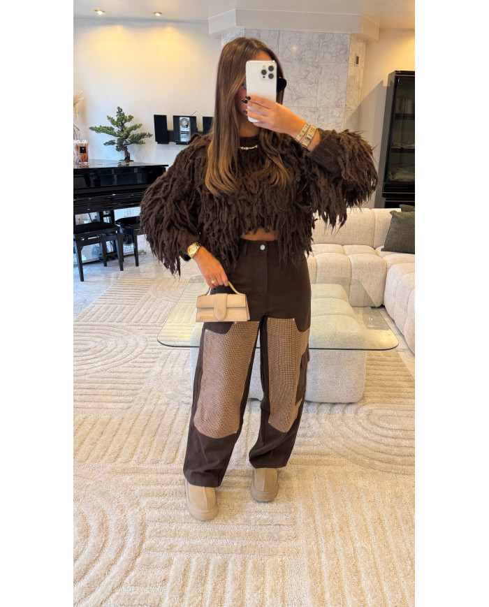 Jean marron & Patch carreaux