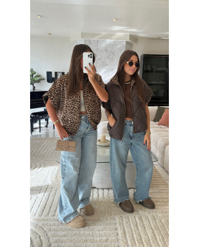 Doudoune sans manches réversible Léopard & Choco