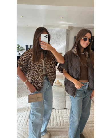 Doudoune sans manches réversible Léopard & Choco