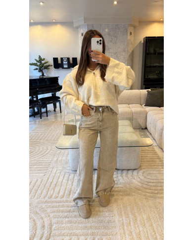 Jean évasé beige délavé