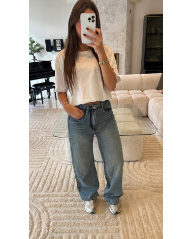 Jean évasé bleu détails bleu marine