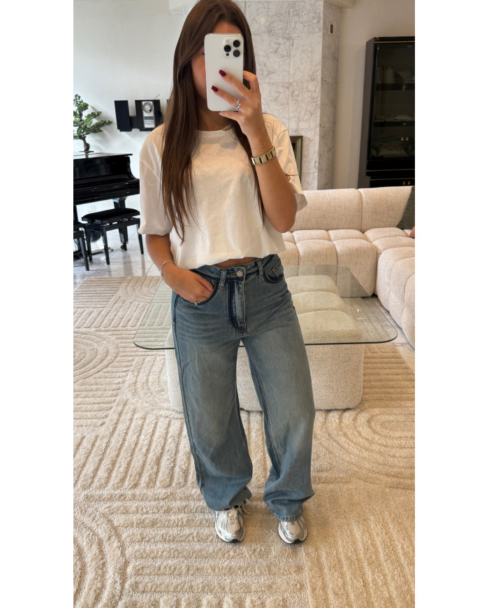 Jean évasé bleu détails bleu marine