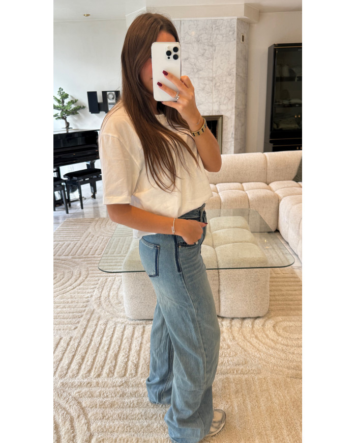 Jean évasé bleu détails bleu marine