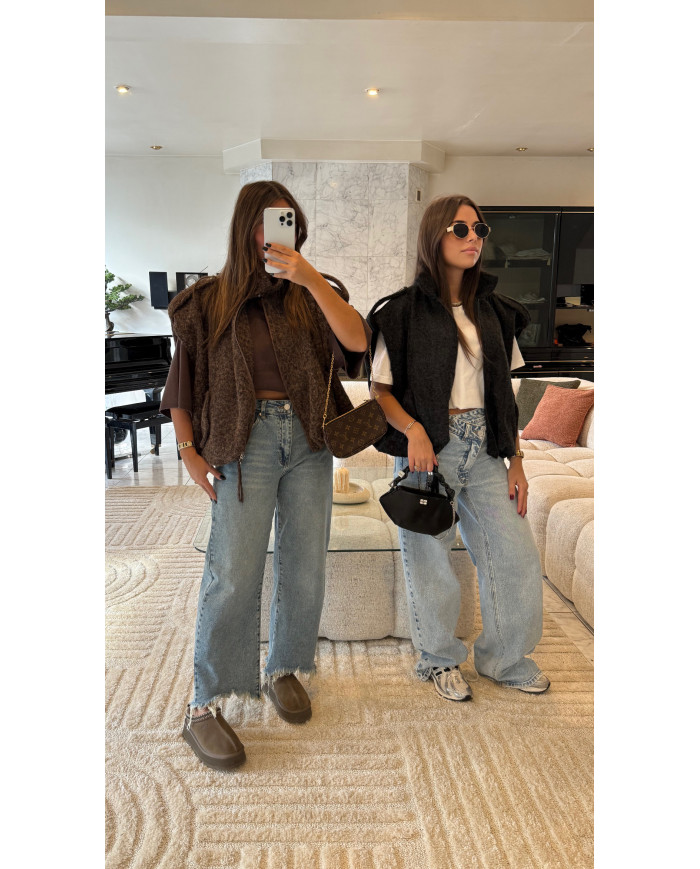 Veste sans manches bouclette noir