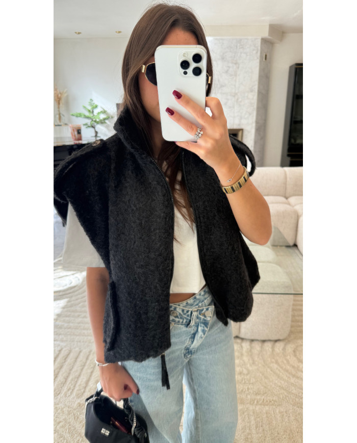 Veste sans manches bouclette noir
