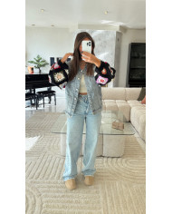 Veste en jean manches crochet