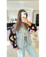 Veste en jean manches crochet
