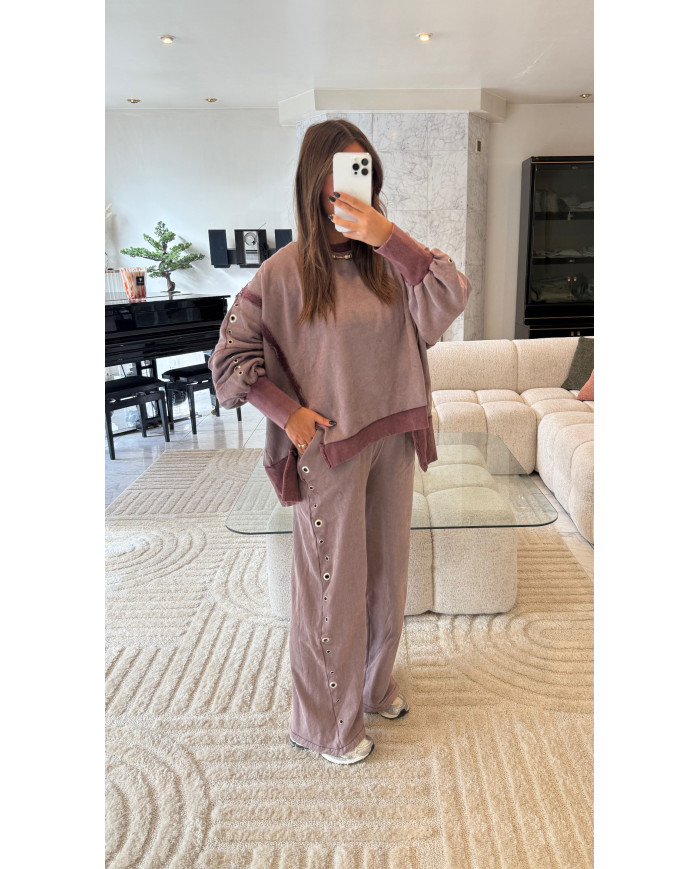 Ensemble jogging œillets délavé bordeau