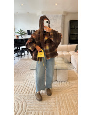 Veste épaisse à carreaux avec poches choco & jaune