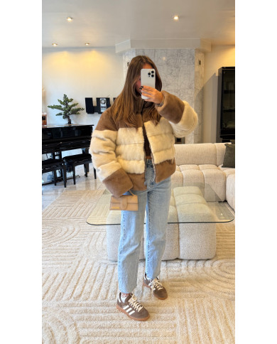 Doudoune Fourrure bicolore camel & beige