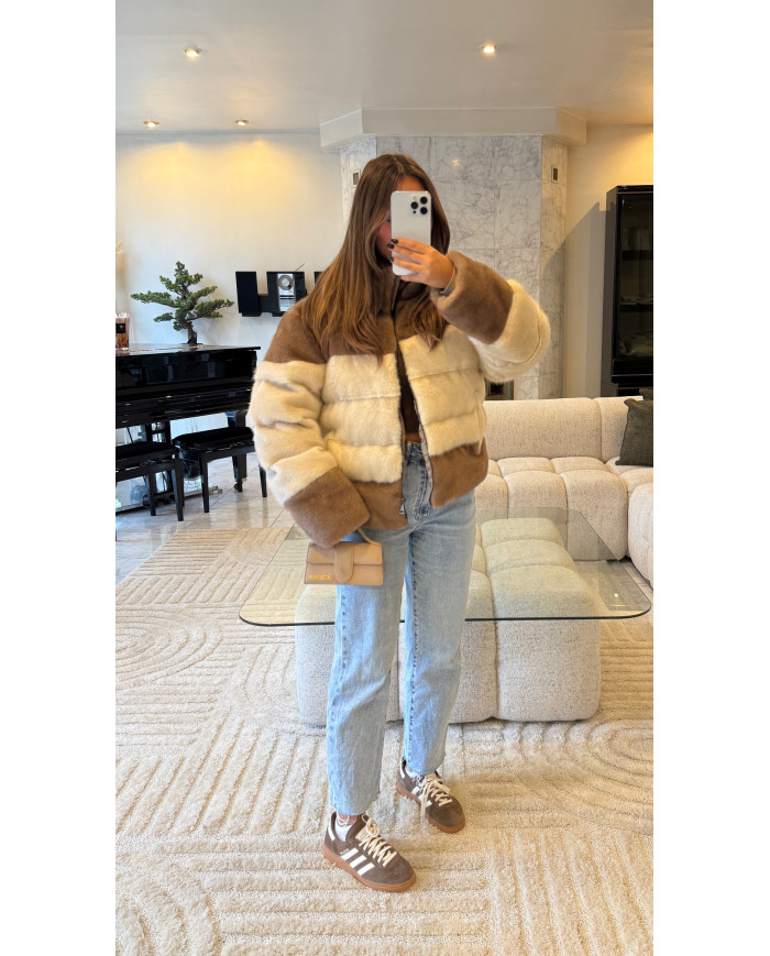 Doudoune Fourrure bicolore camel & beige