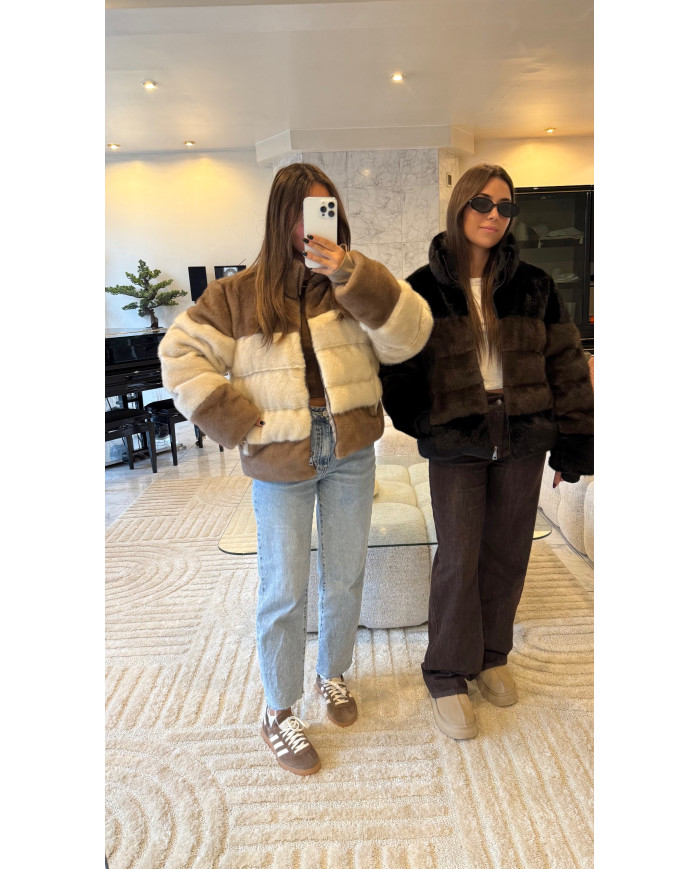 Doudoune fourrur bicolore noir & marron