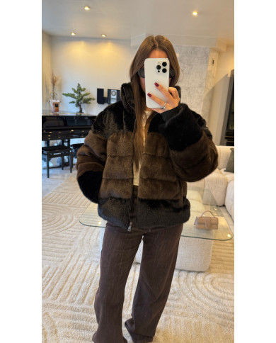 Doudoune fourrur bicolore noir & marron