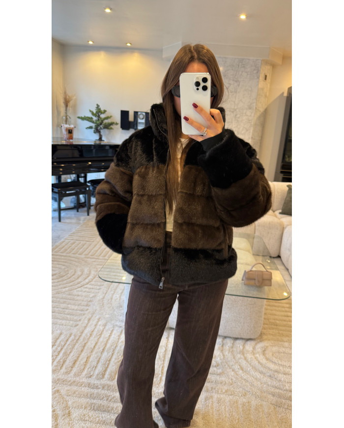 Doudoune fourrur bicolore noir & marron