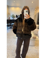 Doudoune fourrur bicolore noir & marron