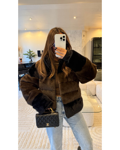 Doudoune fourrur bicolore noir & marron