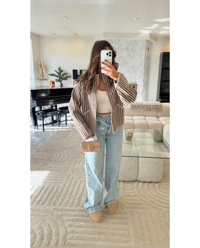Veste Gilet Rayures Taupe & blanc