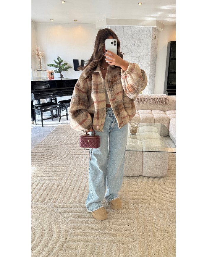 Bombers Laine à carreaux beige