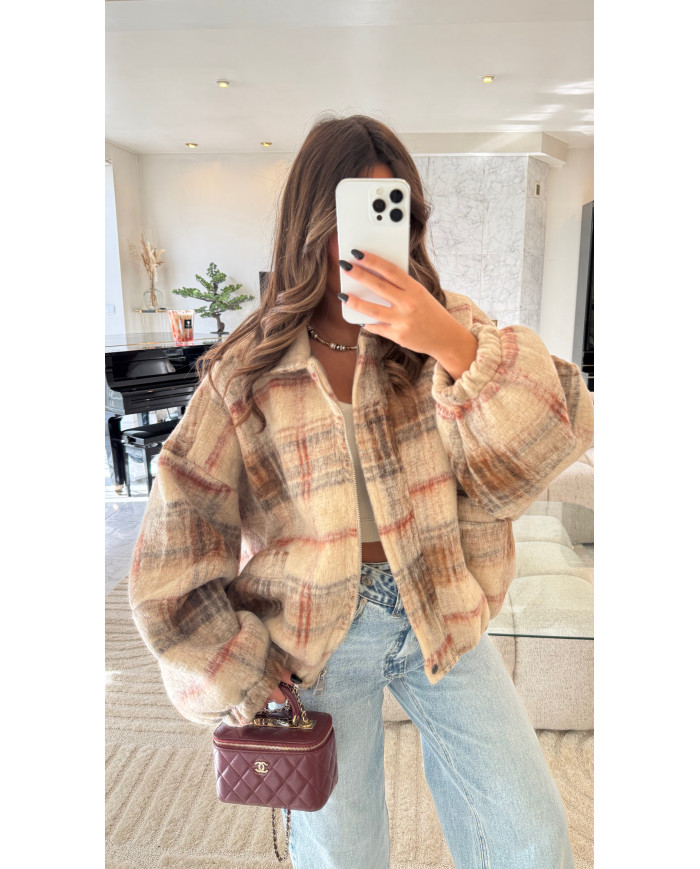 Bombers Laine à carreaux beige