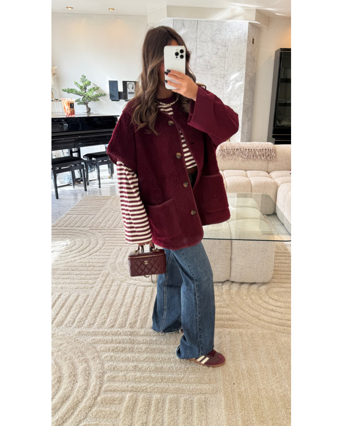 Veste sans manches moumoute bordeaux