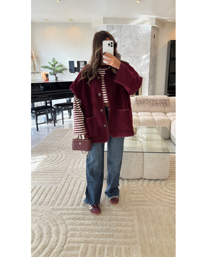 Veste sans manches moumoute bordeaux