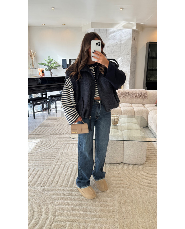 Veste sans manches bouclette bleu marine