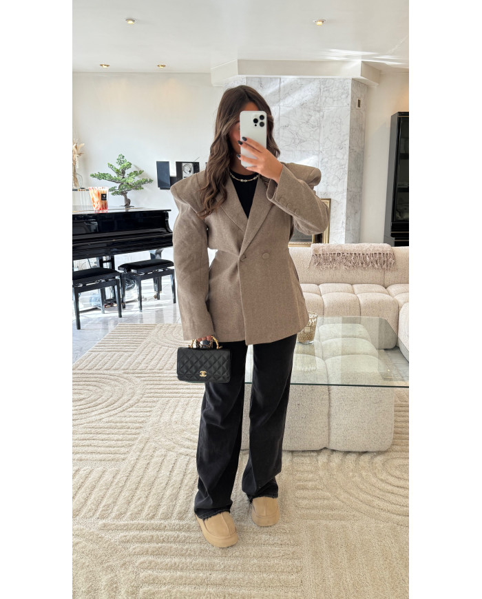 Blazer uni épaulette Croisé Taupe