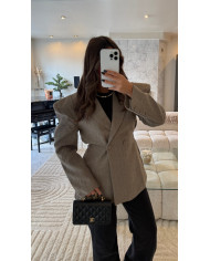 Blazer uni épaulette Croisé Taupe