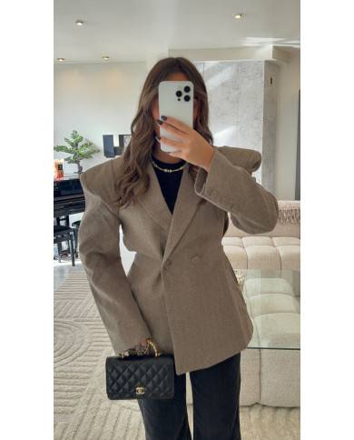 Blazer uni épaulette Croisé Taupe