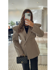 Blazer uni épaulette Croisé Taupe
