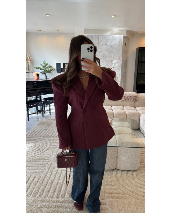 Blazer uni épaulette Croisé Bordeaux