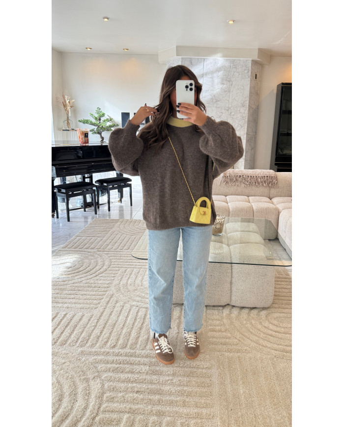 Pull Bicolore taupe & jaune