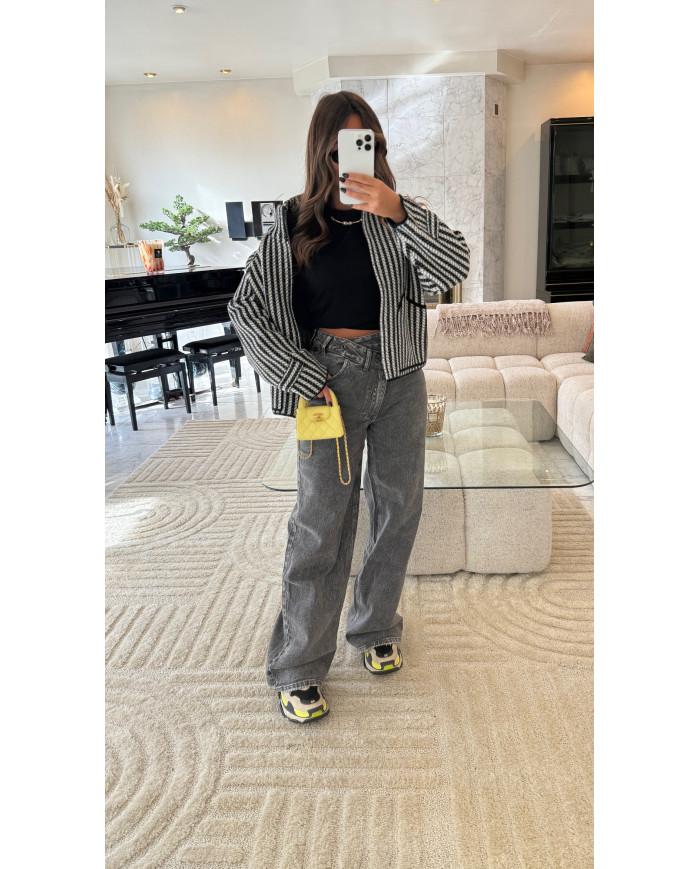 Jean évasé croisé gris