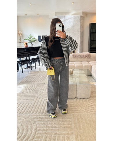 Jean évasé croisé gris