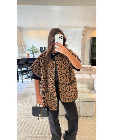 Veste sans manches moumoute léopard