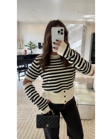 Pull + mitaines marin noir & beige