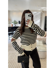 Pull + mitaines marin noir & beige